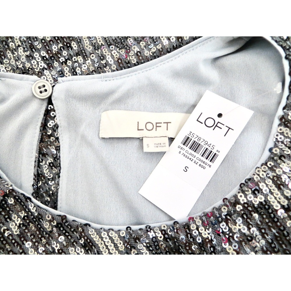 NEW! Ann Taylor Loft Metallic Silver Sequin Top Blouse Short Sleeve SZ S - Picture 4 of 5